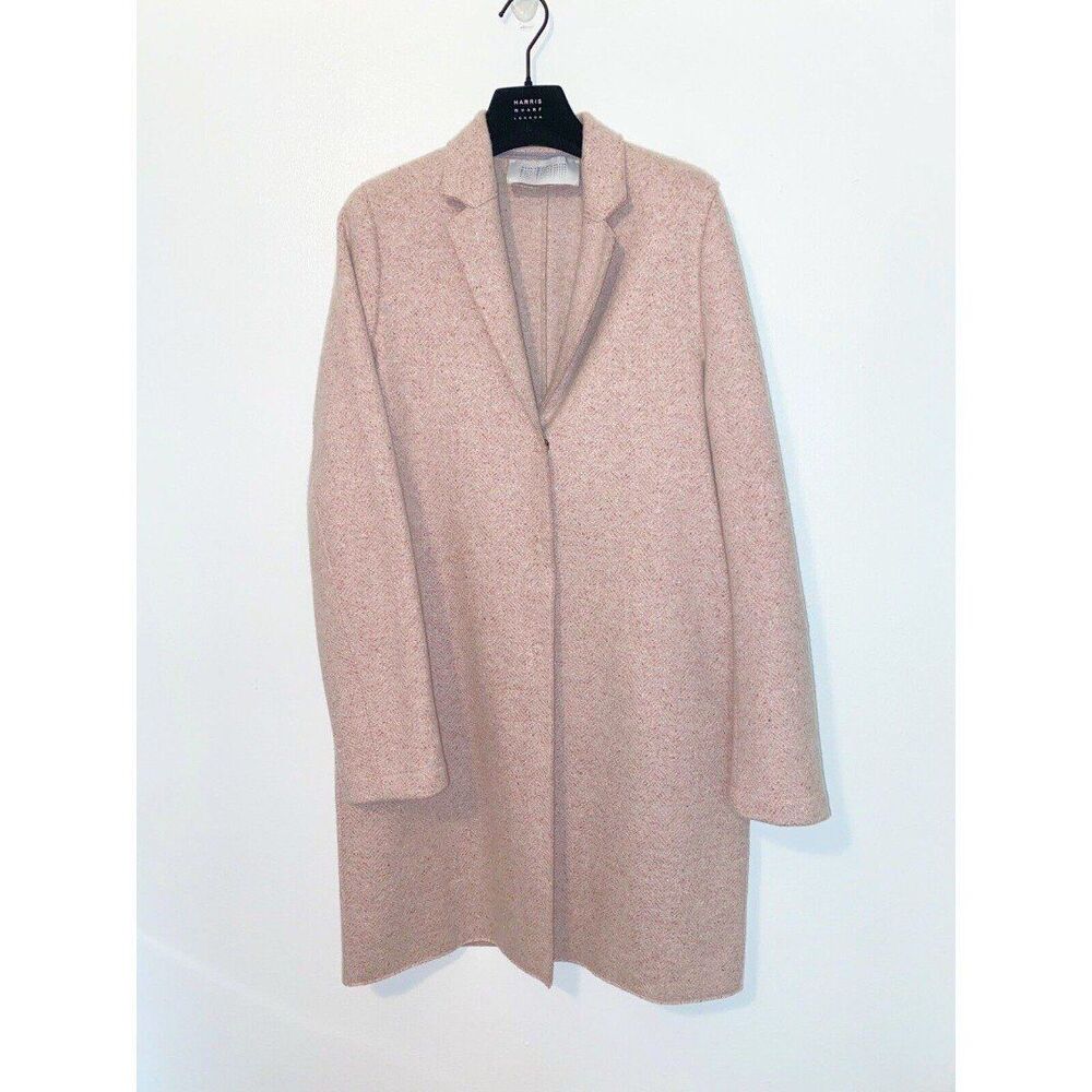 Harris Wharf London Dusty Rose Herringbone Silk Wool Cashmere Coat Size Medium